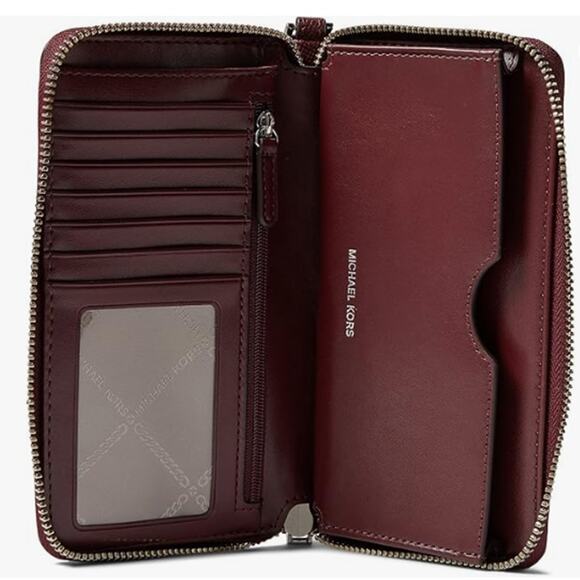 Michael Kors Jet Set Large Flat Multi Function Phone Case Merlot Purse Wallet - Picture 4 of 5